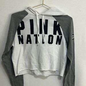 Victoria’s  Secret Gray and White Hoodie Crop Top